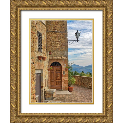 Italy-Tuscany-Pienza Entrance to a home Gold Ornate Wood Framed Art Print with Double Matting by Eggers, Julie