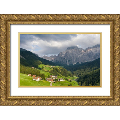 Wengen-La Valle-traditional farms of the Viles in the Val Badia in the Dolomites of South Tyrol Gold Ornate Wood Framed Art Print with Double Matting by Zwick, Martin