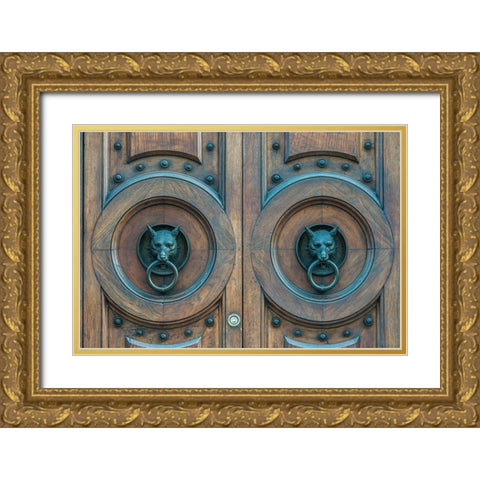Italy-Verona Door Knockers Gold Ornate Wood Framed Art Print with Double Matting by Tilley, Rob