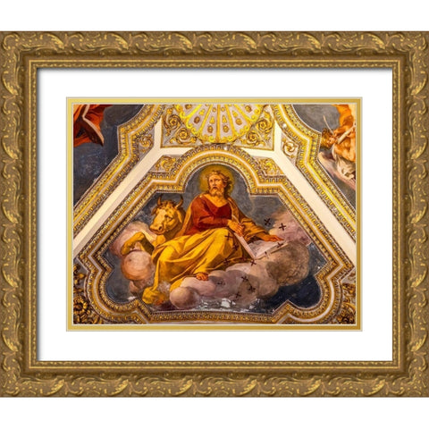 Saint Luke Fresco Ceiling Santa Maria Maggiore-Rome-Italy Built 422-432-in honor of Virgin Mary Gold Ornate Wood Framed Art Print with Double Matting by Perry, William
