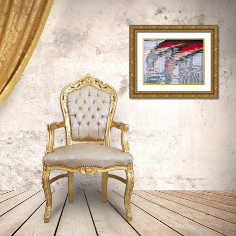 Portugal-Aveiro-Reflections of traditional and colorful salt boats-called Moliceiro-in the canals o Gold Ornate Wood Framed Art Print with Double Matting by Eggers, Julie