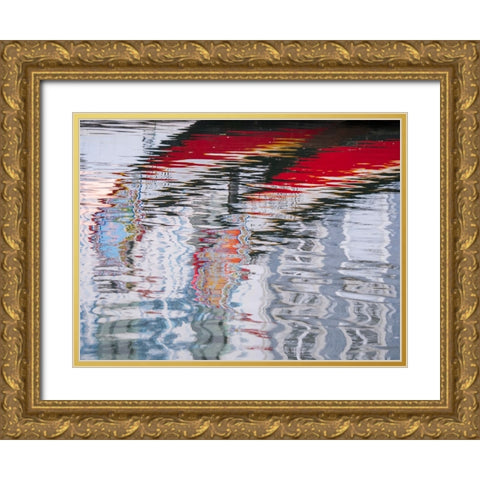 Portugal-Aveiro-Reflections of traditional and colorful salt boats-called Moliceiro-in the canals o Gold Ornate Wood Framed Art Print with Double Matting by Eggers, Julie