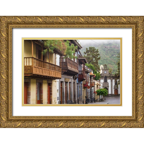 Spain-Canary Islands-Gran Canaria Island-Teror-main street and traditional houses Gold Ornate Wood Framed Art Print with Double Matting by Bibikow, Walter