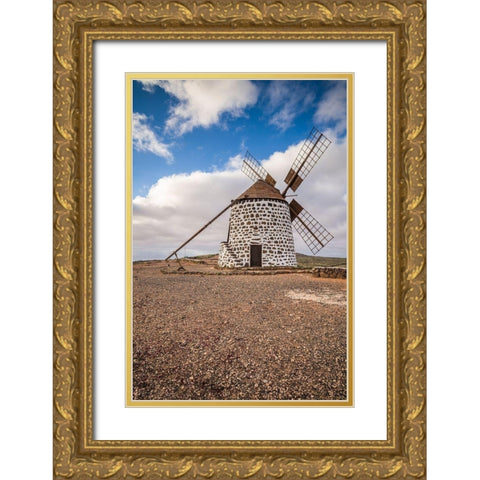Canary Islands-Fuerteventura Island-La Oliva-traditional windmill Gold Ornate Wood Framed Art Print with Double Matting by Bibikow, Walter