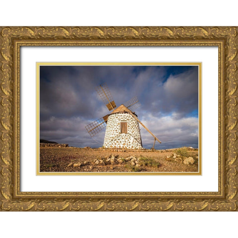 Canary Islands-Fuerteventura Island-La Oliva-traditional windmill Gold Ornate Wood Framed Art Print with Double Matting by Bibikow, Walter