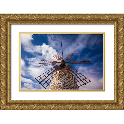 Canary Islands-Fuerteventura Island-Tindaya-traditional island windmill Gold Ornate Wood Framed Art Print with Double Matting by Bibikow, Walter