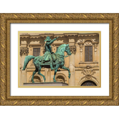 Sweden-Stockholm-Gamla Stan-Old Town-Royal Palace-statue of King Carl Johan XIV Gold Ornate Wood Framed Art Print with Double Matting by Bibikow, Walter