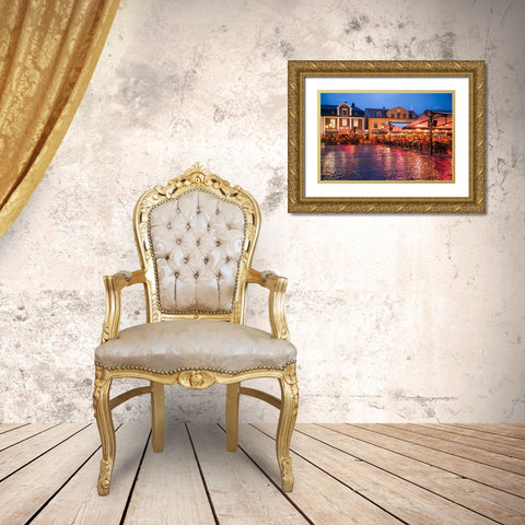 Sweden-Linkoping-cafes and bars on Stora target square-dusk Gold Ornate Wood Framed Art Print with Double Matting by Bibikow, Walter