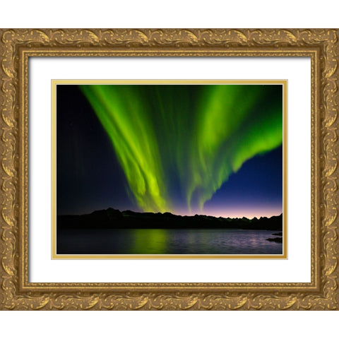 Northern lights over Angmagssalik Fjord-Greenland- Danish Territory Gold Ornate Wood Framed Art Print with Double Matting by Zwick, Martin