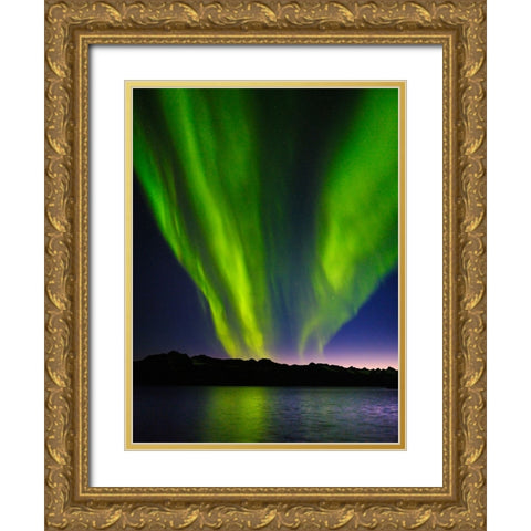 Northern lights over Angmagssalik Fjord-Greenland- Danish Territory Gold Ornate Wood Framed Art Print with Double Matting by Zwick, Martin