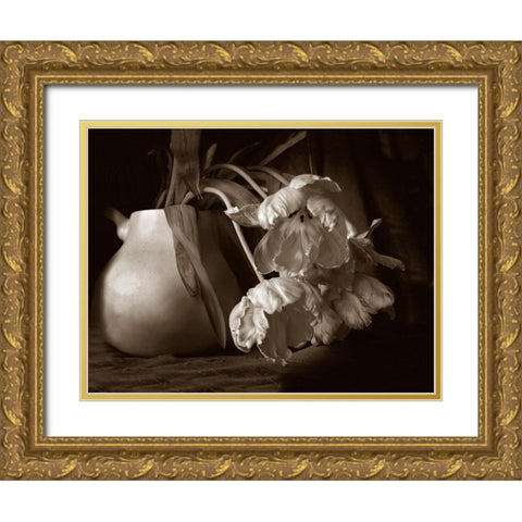 Sepia tone Tulips Gold Ornate Wood Framed Art Print with Double Matting by Miller, Anna