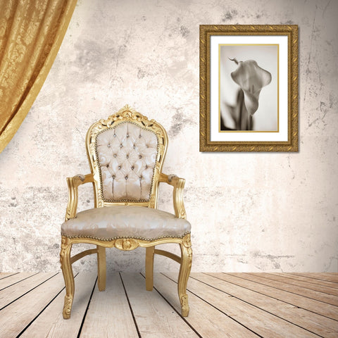 Sepia tone Calla Lily Gold Ornate Wood Framed Art Print with Double Matting by Miller, Anna