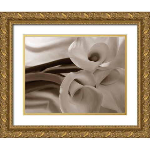 Sepia tone Calla Lily Gold Ornate Wood Framed Art Print with Double Matting by Miller, Anna