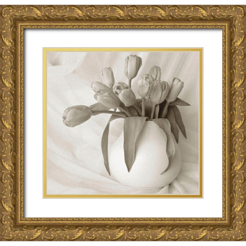 Sepia tone Tulips Gold Ornate Wood Framed Art Print with Double Matting by Miller, Anna