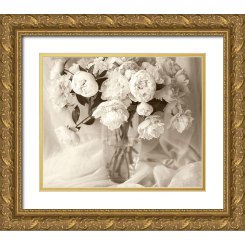 Sepia tone Peony Gold Ornate Wood Framed Art Print with Double Matting by Miller, Anna