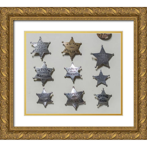 Arizona-Scottsdale Close-up of law enforcement badges from wild west Gold Ornate Wood Framed Art Print with Double Matting by Jaynes Gallery