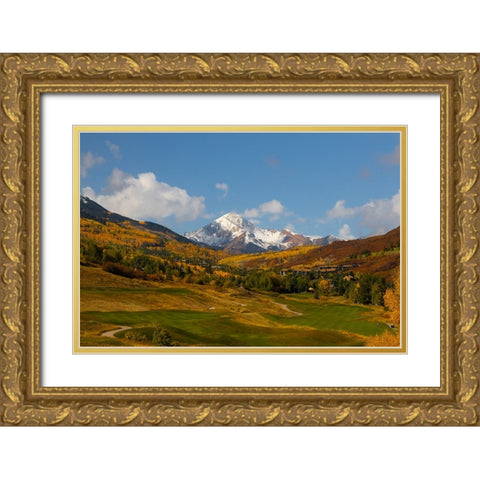 Snowmass golf course with view of Mt Daly in autumn Gold Ornate Wood Framed Art Print with Double Matting by Ostrowitz, Mallorie