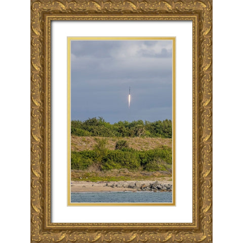 USA-Florida-Port Canaveral-A Space X rocket being launched from Cape Canaveral Gold Ornate Wood Framed Art Print with Double Matting by Looney, Hollice