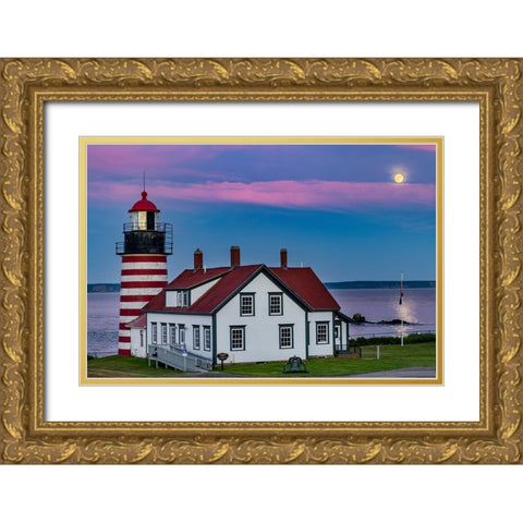 West Quoddy Head Lighthouse is the easternmost point in USA near Lubec-Maine-USA Gold Ornate Wood Framed Art Print with Double Matting by Haney, Chuck