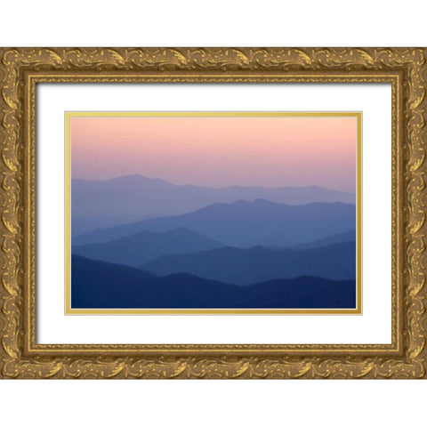 TN, Great Smoky Mts Mountain layers at sunset Gold Ornate Wood Framed Art Print with Double Matting by Kaveney, Wendy