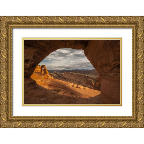 UT, Arches NP Delicate Arch at sunset Gold Ornate Wood Framed Art Print with Double Matting by Illg, Cathy and Gordon