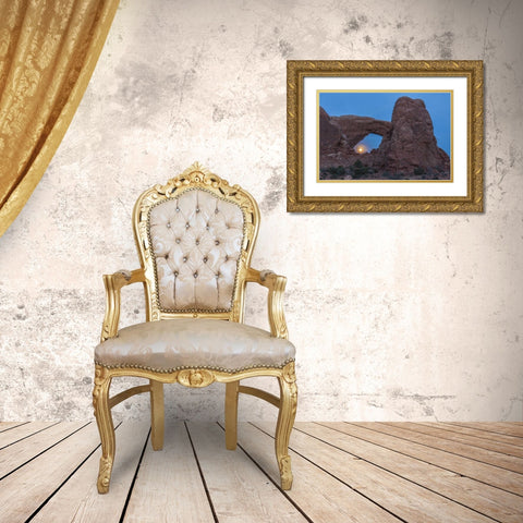 UT, Arches NP South Window arch and full moon Gold Ornate Wood Framed Art Print with Double Matting by Illg, Cathy and Gordon