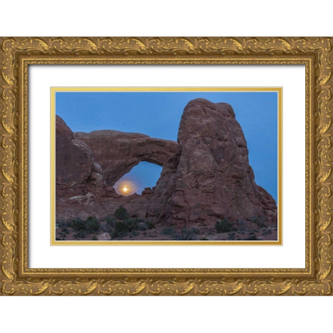 UT, Arches NP South Window arch and full moon Gold Ornate Wood Framed Art Print with Double Matting by Illg, Cathy and Gordon