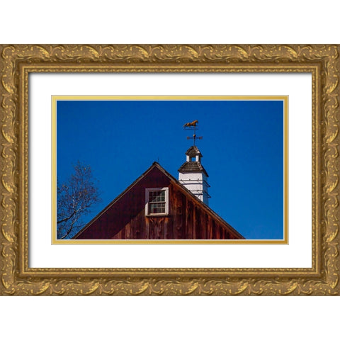 USA-New England-Vermont weather vane on top of wooden barn topped with horse Gold Ornate Wood Framed Art Print with Double Matting by Gulin, Sylvia