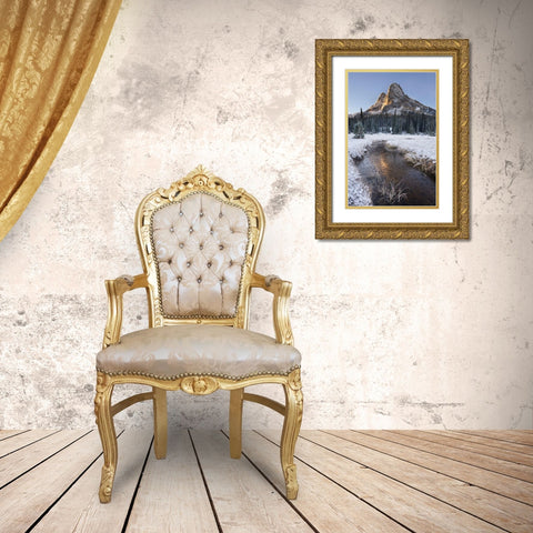 Fresh autumn snow on Liberty Bell Mountain and meadows of Washington State Pass Gold Ornate Wood Framed Art Print with Double Matting by Majchrowicz, Alan