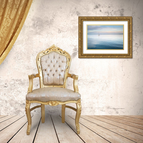 Sailboat anchored in Bellingham Bay on a calm morning-Bellingham Gold Ornate Wood Framed Art Print with Double Matting by Majchrowicz, Alan