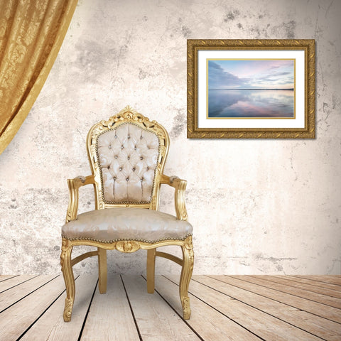 Clouds reflected in calm waters of Bellingham Bay-Washington State Gold Ornate Wood Framed Art Print with Double Matting by Majchrowicz, Alan