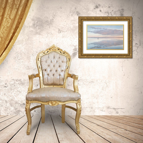 Sailboat and morning clouds reflected in calm waters of Bellingham Bay-Washington State Gold Ornate Wood Framed Art Print with Double Matting by Majchrowicz, Alan