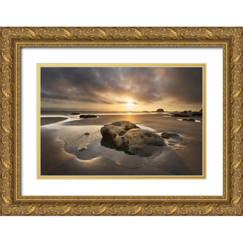 Kalaloch Beach sunset-Olympic National Park-Washington State Gold Ornate Wood Framed Art Print with Double Matting by Majchrowicz, Alan