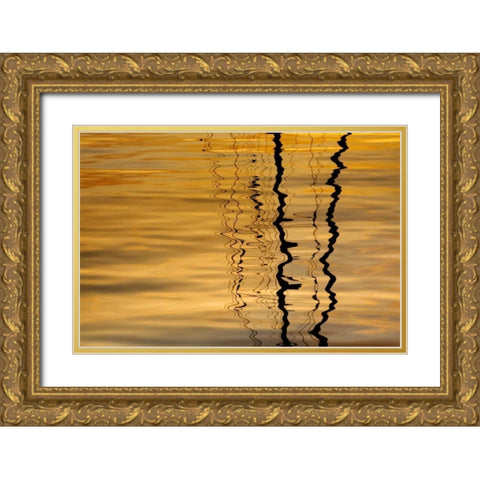 Washington Sailboat mast reflection at sunset Gold Ornate Wood Framed Art Print with Double Matting by Paulson, Don