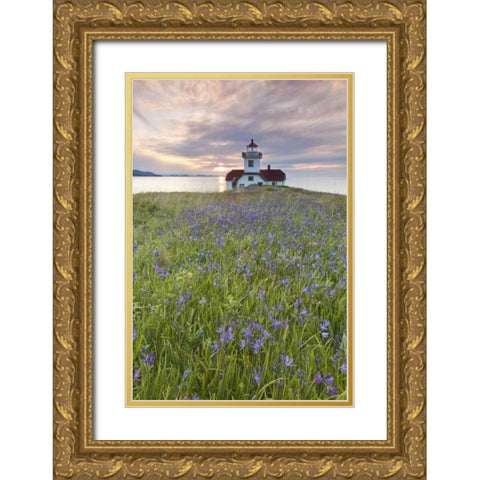 Washington Sunset on Patos Island Lighthouse Gold Ornate Wood Framed Art Print with Double Matting by Paulson, Don