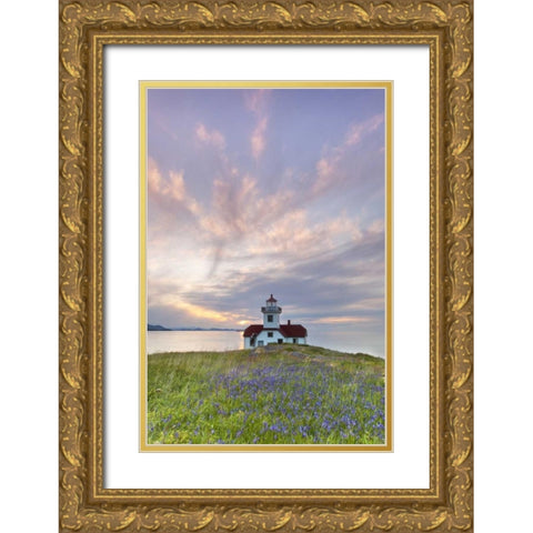 Washington Sunset on Patos Island Lighthouse Gold Ornate Wood Framed Art Print with Double Matting by Paulson, Don