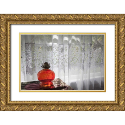 WA, San Juans Lamp and widow of a School house Gold Ornate Wood Framed Art Print with Double Matting by Paulson, Don