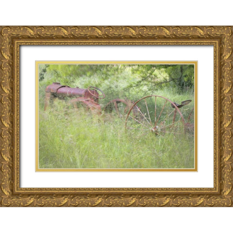 WA, Seabeck Rusty old tractor in grasses Gold Ornate Wood Framed Art Print with Double Matting by Paulson, Don
