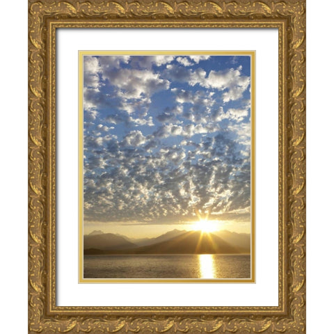 WA, Seabeck, Olympic Mts Sunset over Hood Canal Gold Ornate Wood Framed Art Print with Double Matting by Paulson, Don