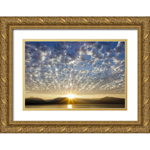 WA, Seabeck, Olympic Mts Sunset over Hood Canal Gold Ornate Wood Framed Art Print with Double Matting by Paulson, Don