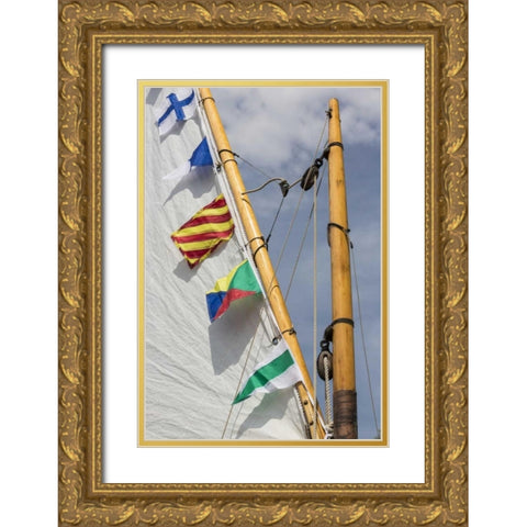WA, Boat sail and flags at Bainbridge Island Gold Ornate Wood Framed Art Print with Double Matting by Paulson, Don