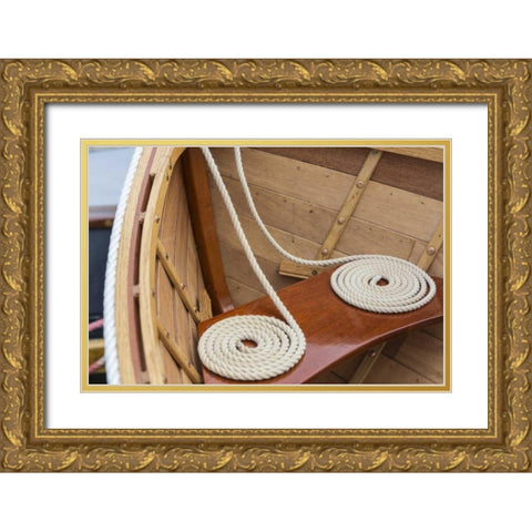 WA, Bainbridge Island, Coiled line in wooden boat Gold Ornate Wood Framed Art Print with Double Matting by Paulson, Don