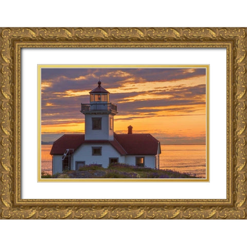 Washington, San Juan Islands Patos Lighthouse Gold Ornate Wood Framed Art Print with Double Matting by Paulson, Don