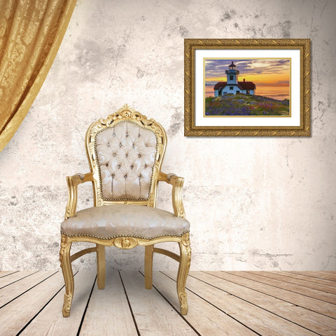 Washington, San Juan Islands Patos Lighthouse Gold Ornate Wood Framed Art Print with Double Matting by Paulson, Don