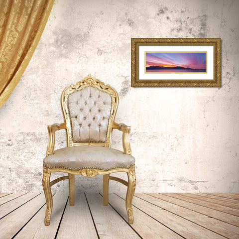 WA, Seabeck Sunset panoramic over the Olympic Mt Gold Ornate Wood Framed Art Print with Double Matting by Paulson, Don