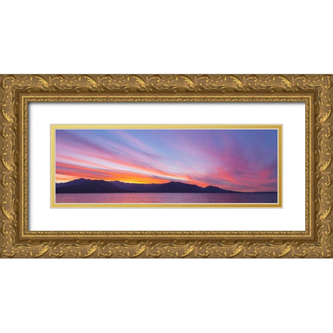 WA, Seabeck Sunset panoramic over the Olympic Mt Gold Ornate Wood Framed Art Print with Double Matting by Paulson, Don