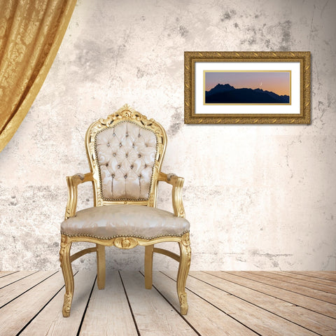 WA, Seabeck Moon and Venus over the Olympics Gold Ornate Wood Framed Art Print with Double Matting by Paulson, Don