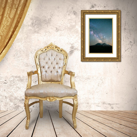 The Milky Way rising above Mt St Helens-an active stratovolcano in Washington State-USA Gold Ornate Wood Framed Art Print with Double Matting by Probst, Greg