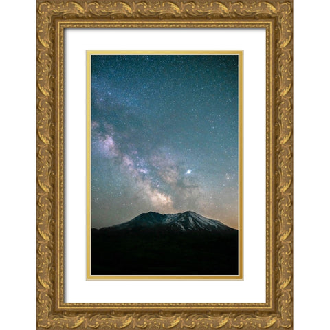 The Milky Way rising above Mt St Helens-an active stratovolcano in Washington State-USA Gold Ornate Wood Framed Art Print with Double Matting by Probst, Greg