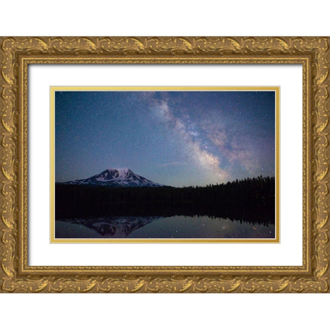 Milky Way rising over Mt Adams-Gifford Pinchot National Forest-Washington State Gold Ornate Wood Framed Art Print with Double Matting by Probst, Greg